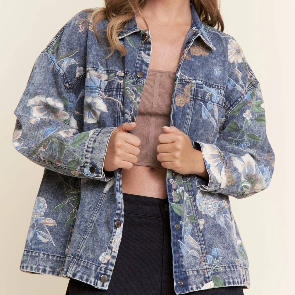 NWT Floral Denim Jean Jacket - Picture 1 of 6